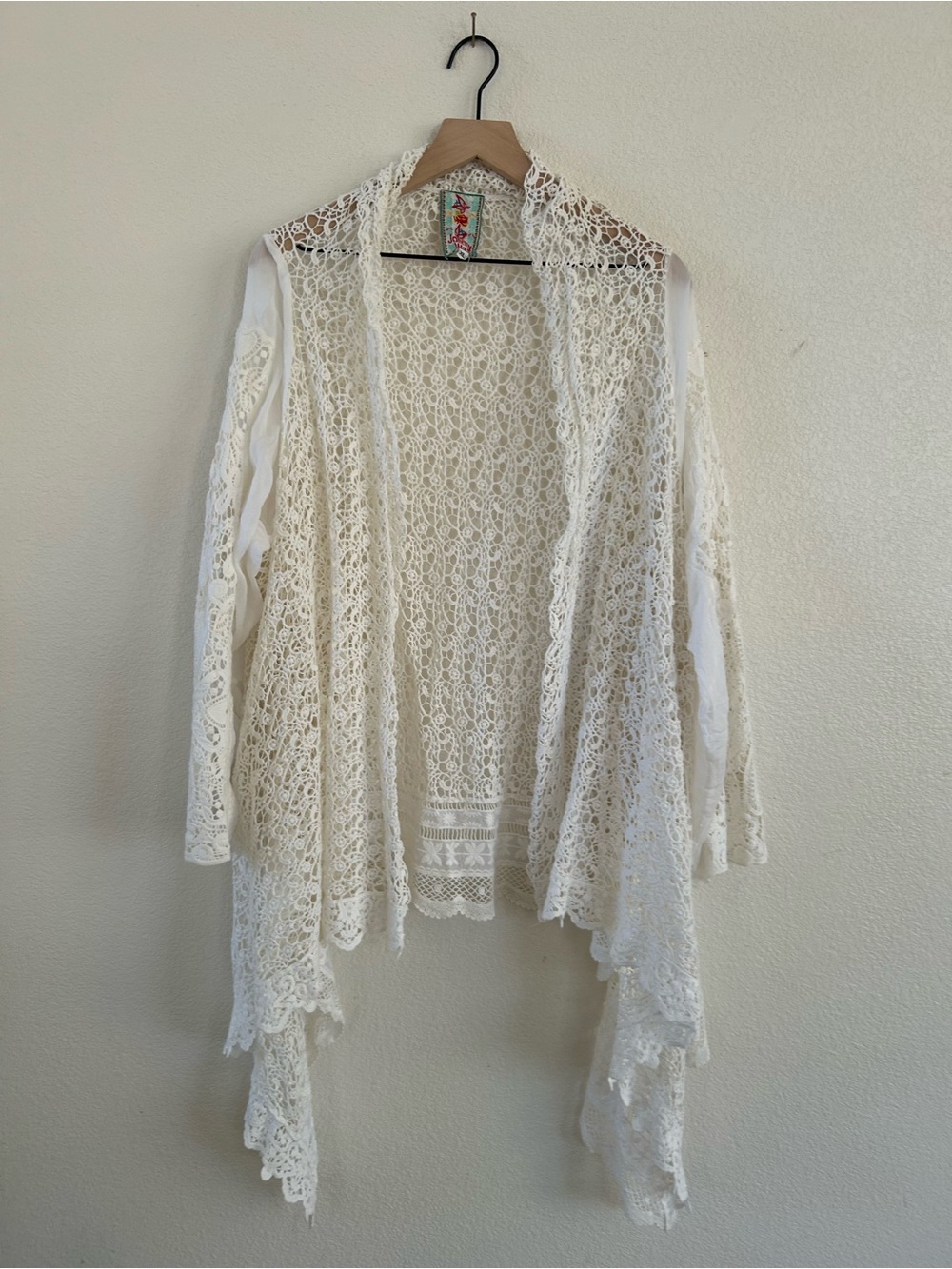 Johnny Was Ivory Crochet Open-Front Lace Cardigan